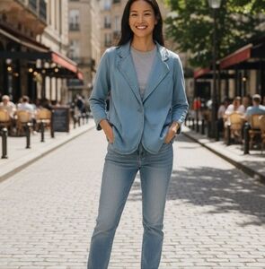 Nick & Mo Blue One Button Closure Cotton Women's Blazer Prep Romantic XL